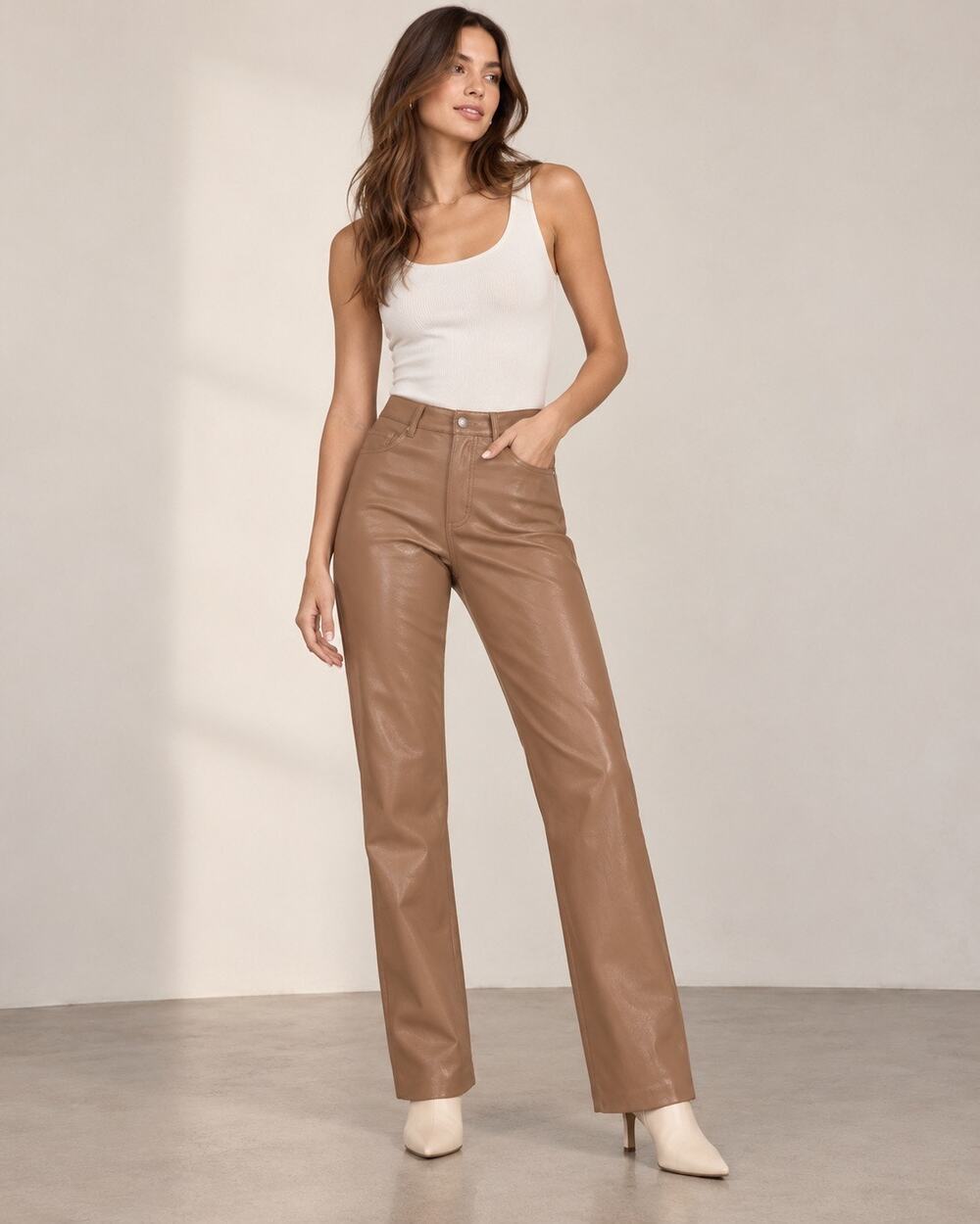Vegan Leather Straight Leg Pants Camel Quiet Luxury Aritzia Wilfred Melina 2